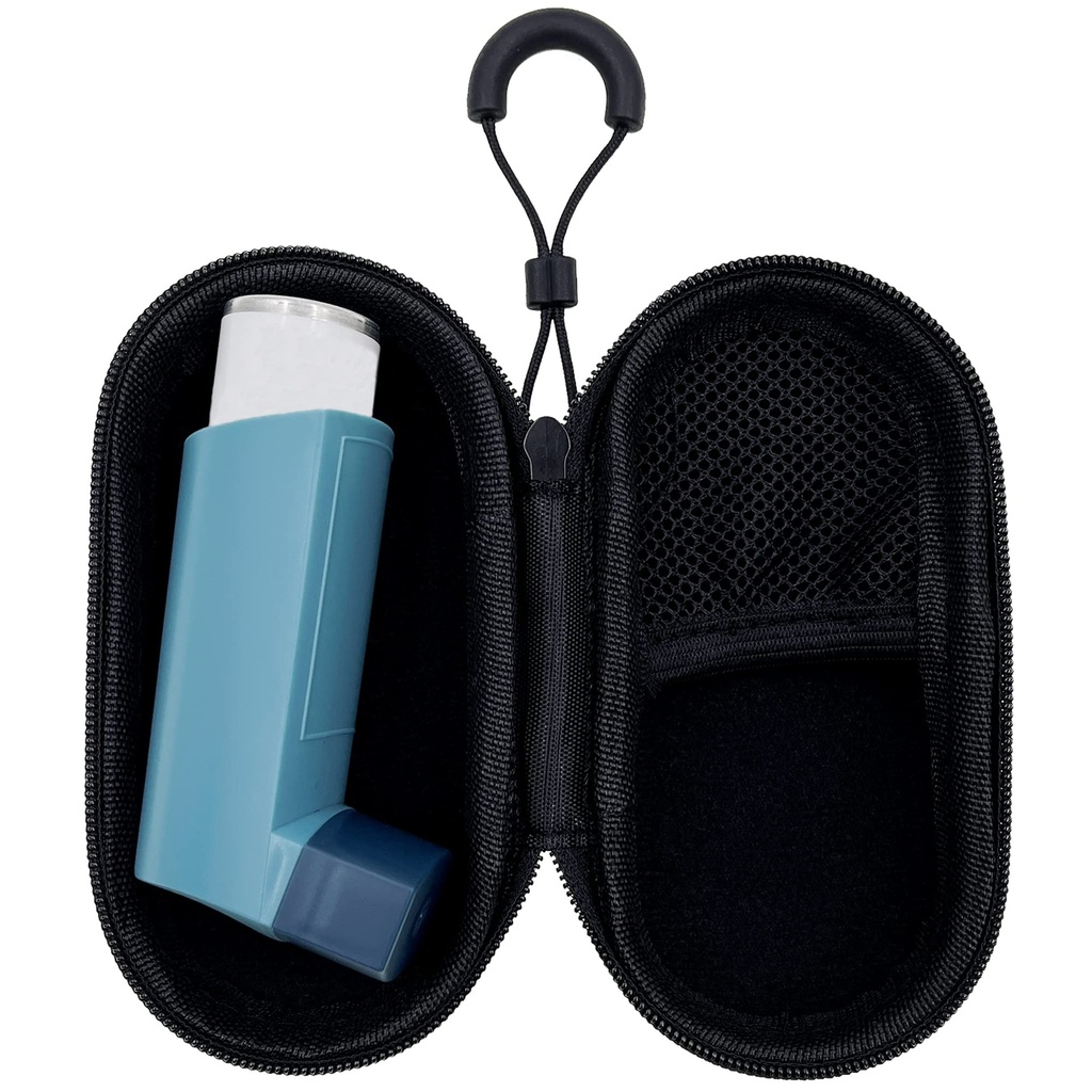 Caso de viaje para el inhalador de asma, caso compacto para el inhalador práctico para adultos y niños (sólo caso) (Negro)