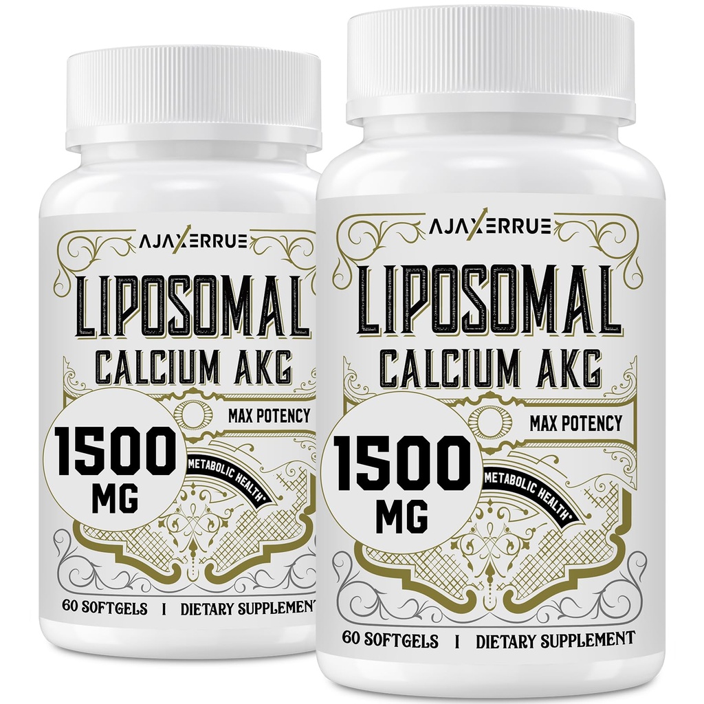 Liposomal Calcium AKG Supplement 1500 MG (Alpha-Ketoglutaric Acid), More Effective Than AAKG, Ca AKG for Longevity, Age Defense, Cellular Energy, Metabolic Function, 120 Softgels