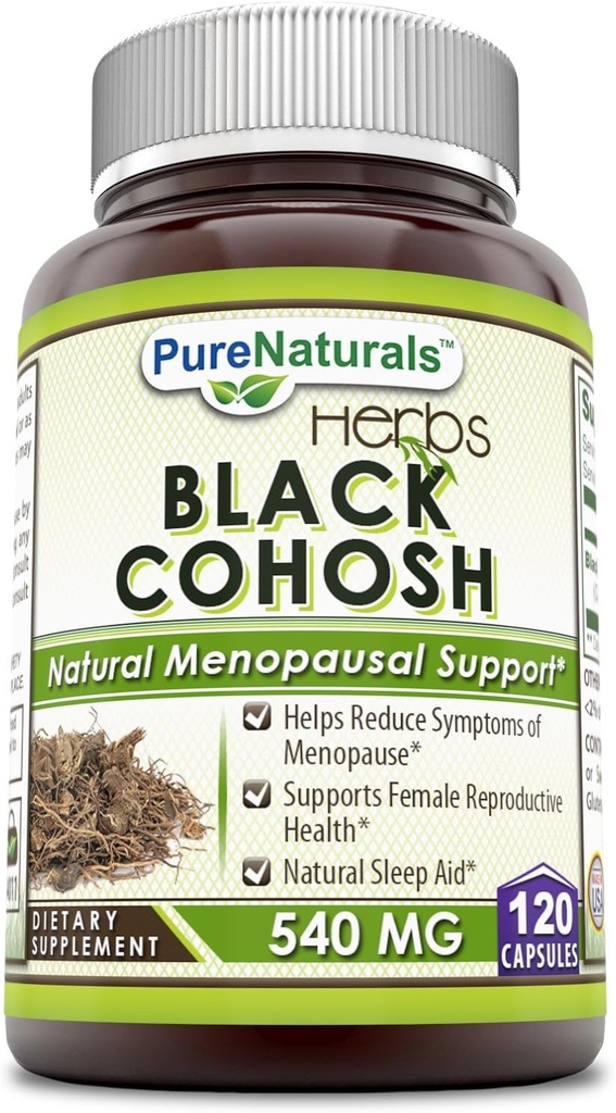 Alivio de la menopausia de Cohosh Negro puro - Soluciones Naturales para el soporte de la menopausia - 540 Mg Suplemento con extracto de raíz puro 120 cápsulas