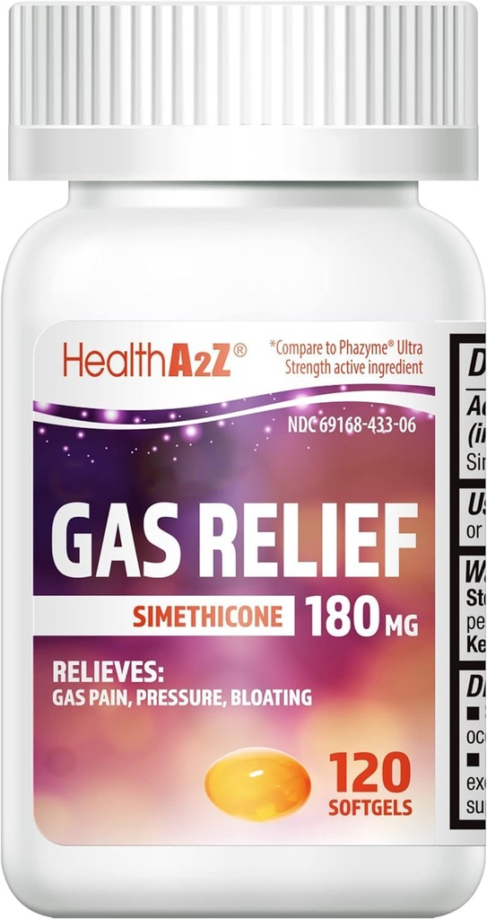 HealthA2Z® Gas Relief Simethicone TEN 180 MG ANTE Relieves from Stomach Discomfort and Gas TENIDO Anti Flatulence ANTE Reslieves Gas Fast (120 Conde (Pack of 1))