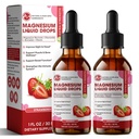 M inch Magnesium Glycinate Liquid, High Absorption Magnesium Liquid Drops with Chamomile, Hawthorn, Ginger Extract & Vitamin B6, B9, B12, C, D3, Magnesium Supplement, Strawberry Flavor, 2 Pack