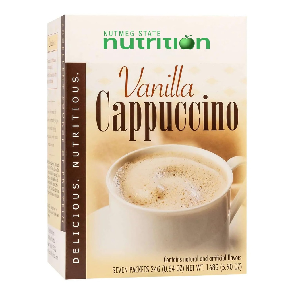 Nutmeg State Nutrition HealthyWise - High Protein Diet Drink - Weight Loss Cappuccino - 15g Protein - Low Calorie - Low Carb - Low Sugar - 7 Servings Por Box (Vanilla Cappuccino)