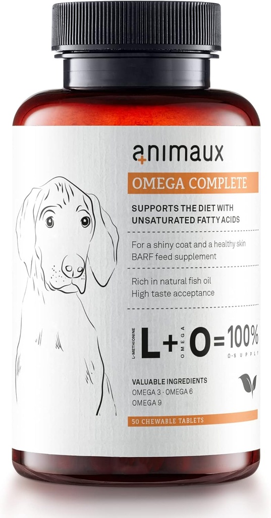 animaux - Omega Completo para perros Fish Oil Tablets, Omega 3,6 &amp; 9 ácidos grasos para apoyar la vitalidad, estructura ósea, suplemento de césped, aceite de salmón para la piel " Coat, 50 tabletas masticables, 100 días de suministro