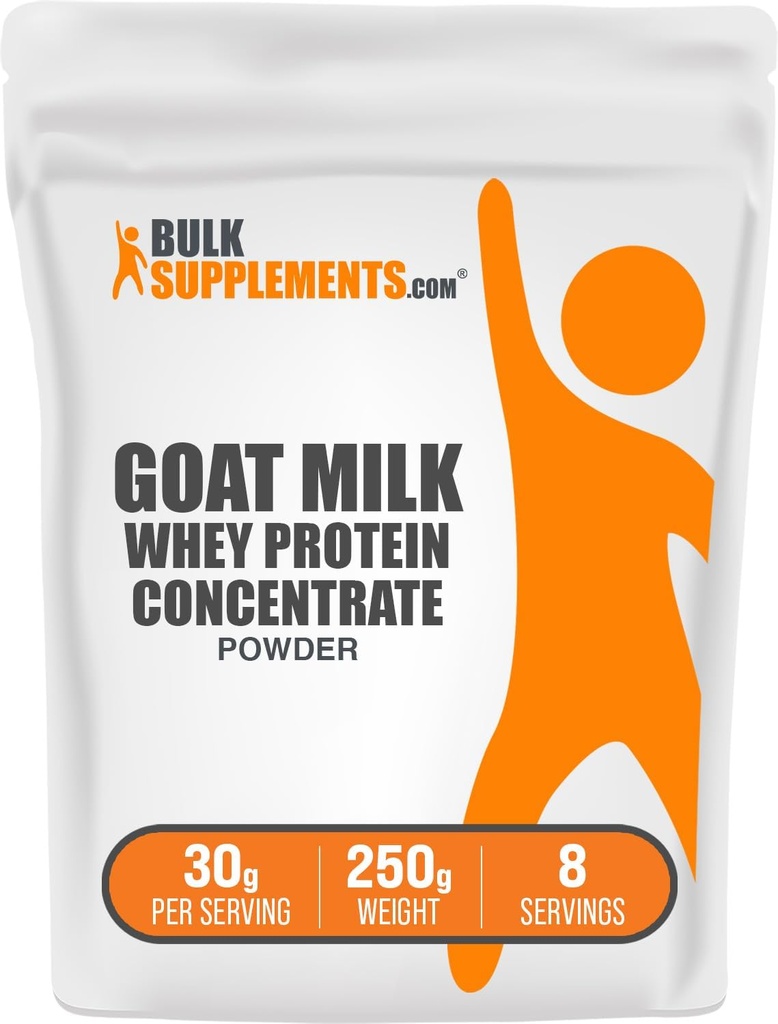 BulkSupplements.com Goat Milk Whey Protein Concentrate Powder - Goat Whey Protein Powder, Unflavored & Gluten Free, 30g por Serving, 250g (8.8 oz) (Pack of 1)
