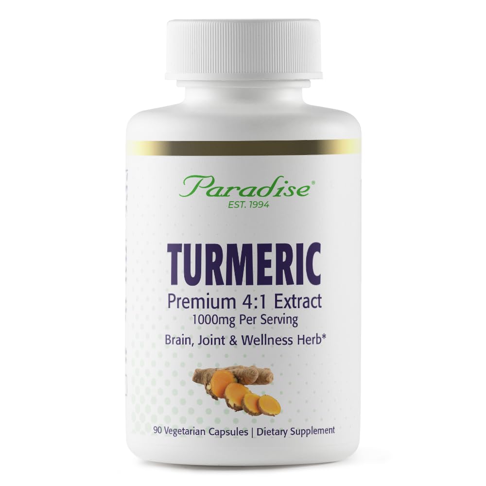 Paradise Organic Turmeric Rhizome 4:1 Extract, Active Whole Spectrum Extract, Super Potent, Ultra Pure, Vegan, Non-GMO, Gluten Free, 90 Vegetarian Capsules