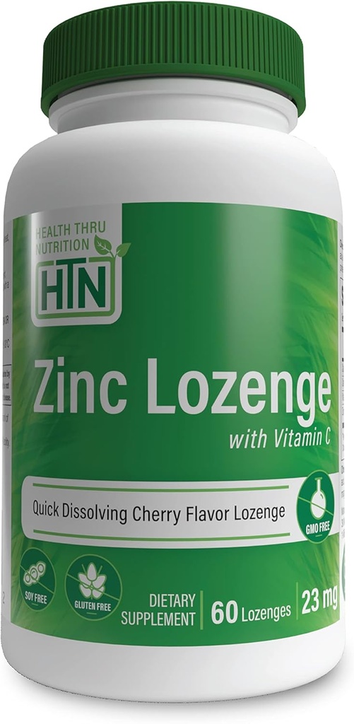 Salud Thru Nutrición Zinc Lozenge con Vitamina C ← Zinc 23mg Vitamina-C 30mg  Natural Chery Flavor ← Apoyo Saludable Función de Inmune ← 3rd Party Tested confidencialidad Non-GMO, Gluten &amp; Soy Free (Pack of 60)