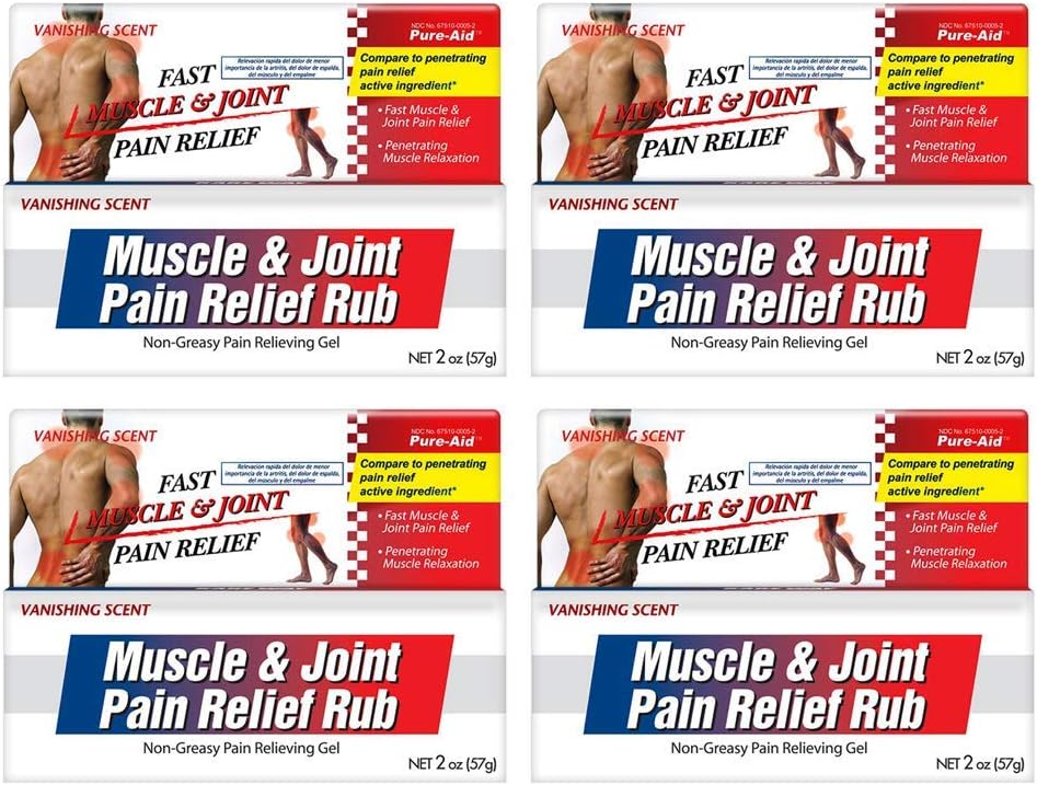 Muscle & Joint Pain Relief Rub, Fast Relief from Minor Arthritis, Backache, Muscle & Joint Pain Non-Greasy Cream, 2oz (4pk)