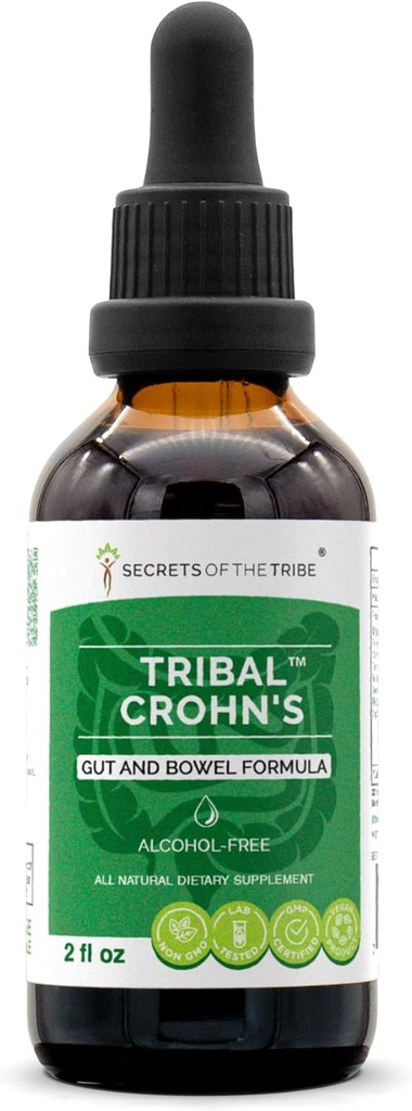 Tribal Crohn's Herbal Extract Alcohol-Free, Tincture, Glycerite Slippery Elm, Parsley, Marshmallow, Turmeric, Frankincense, Green Tea. Gut and Bowel Formula 2 oz