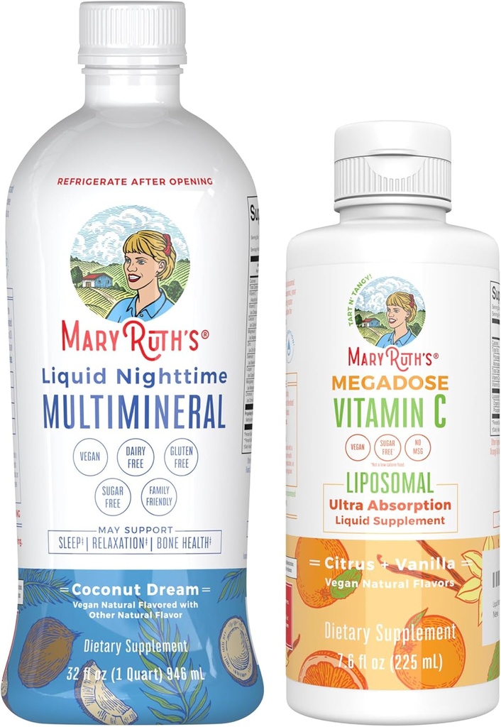 MaryRuth’s Nighttime Multimineral (Coconut) & Vitamin C Liposomal (Citrus & Vanilla) | Clean Label Project Verified® | Supplement for Bedtime & Antioxidant | Vegan, Non-GMO, Gluten Free