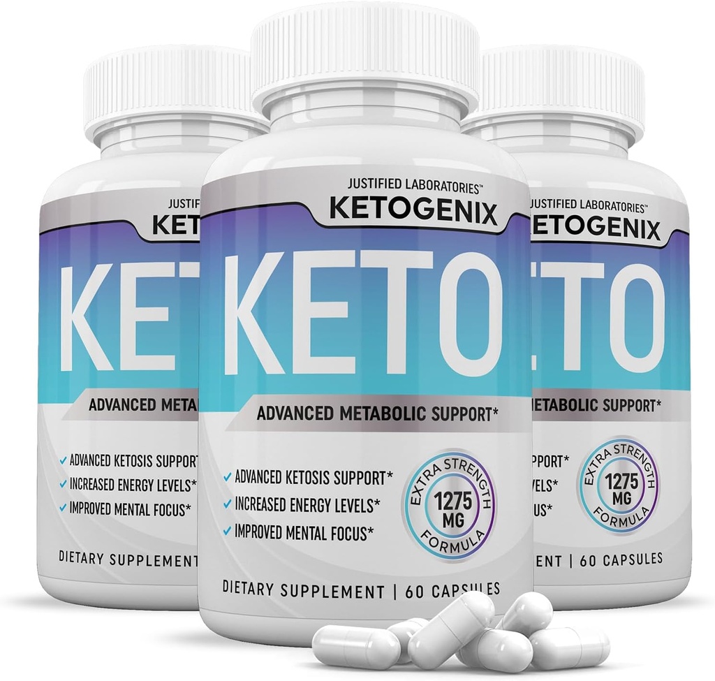 (3 Pack) Ketogenix Keto Pills 1275MG Nueva &amp; Mejorada Fórmula Contiene Apple Sider Vinegar Extra Virgin Olive Oil Powder Green Tea Leaf 180 Capsules