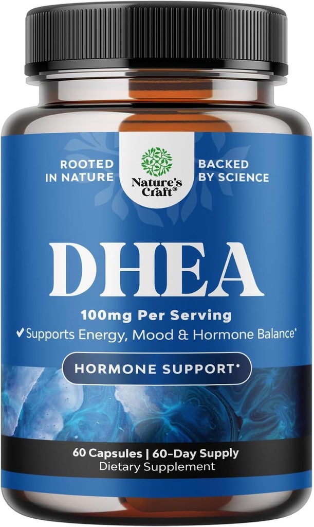 DHEA Supplement for Women & Men - Pure DHEA 100mg for Hormone Balance, Improves Mood Stability, Brain Function, Immune System, Energy & Fertility - Dehydroepiandrosterone Capsules for Adults - 60 Ct
