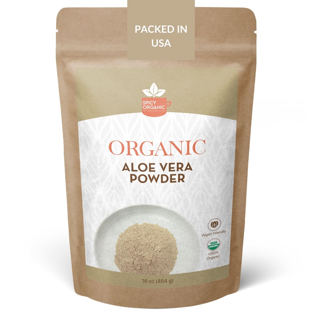 Orgánica Aloe Vera Powder para la piel &amp; el cabello – 4 oz. - Aloe Barbadensis - Máscara de la cara para la belleza natural, USDA Certified Organic &amp; Non-GMO