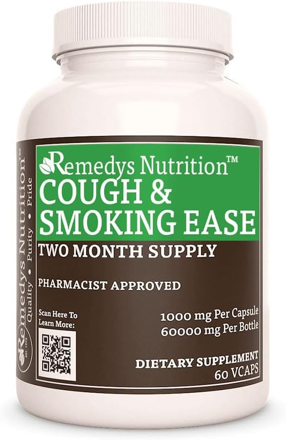 Nutrición de Remedy Tos y Fumar Facilidad Silencioso 1000 mg, 60 cápsulas veganos Suplemento dietético de hierbas