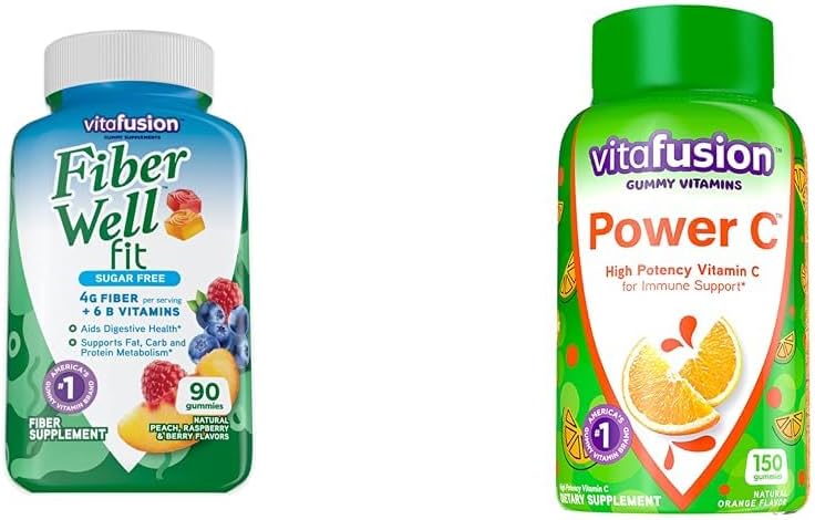 Vitafusion Fiber Well Fit Gummies 90 Conde y Power C Vitamina C Gummies para Immune Support 150 Conde