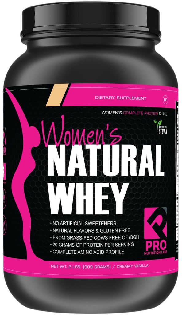 PRO NUTRITION LABS Whey Protein Powder for Women Vanilla Powder - Low Carb Gluten-Free Grass-Fed rBGH-Free - Supports Weight Loss - Natural Stevia Sweetened Protein Shake, 20g (Creamy Vanilla, 2lb)