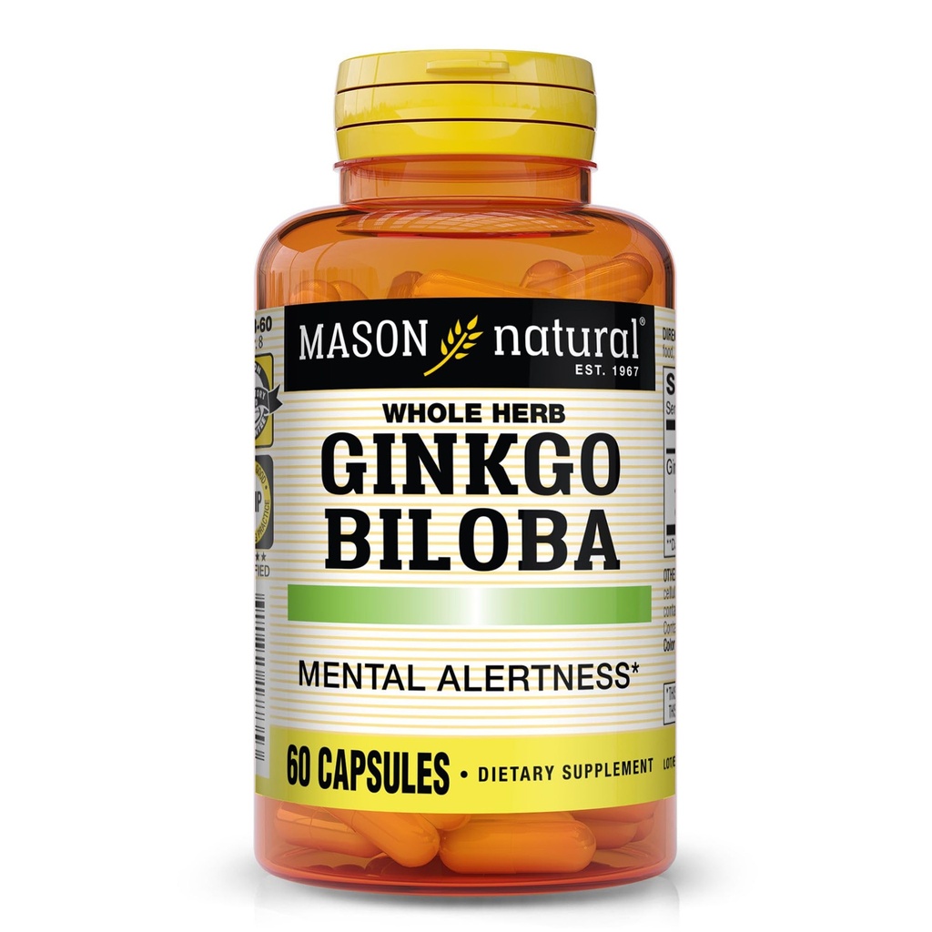 Mason Natural Ginkgo Biloba, 1 Month Supply, Helps to Improve Mental Alertness & Support Optimal Brain Function, 60 Capsules