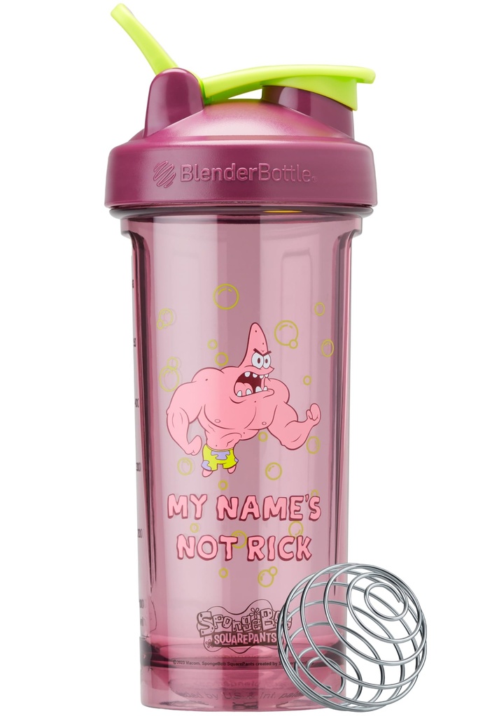 BlenderBottle Spongebob Shaker Bottle Pro Series Perfect for Protein Shakes and Pre Workout, 28-Ounce, Rojo, Mis nombres no Rick