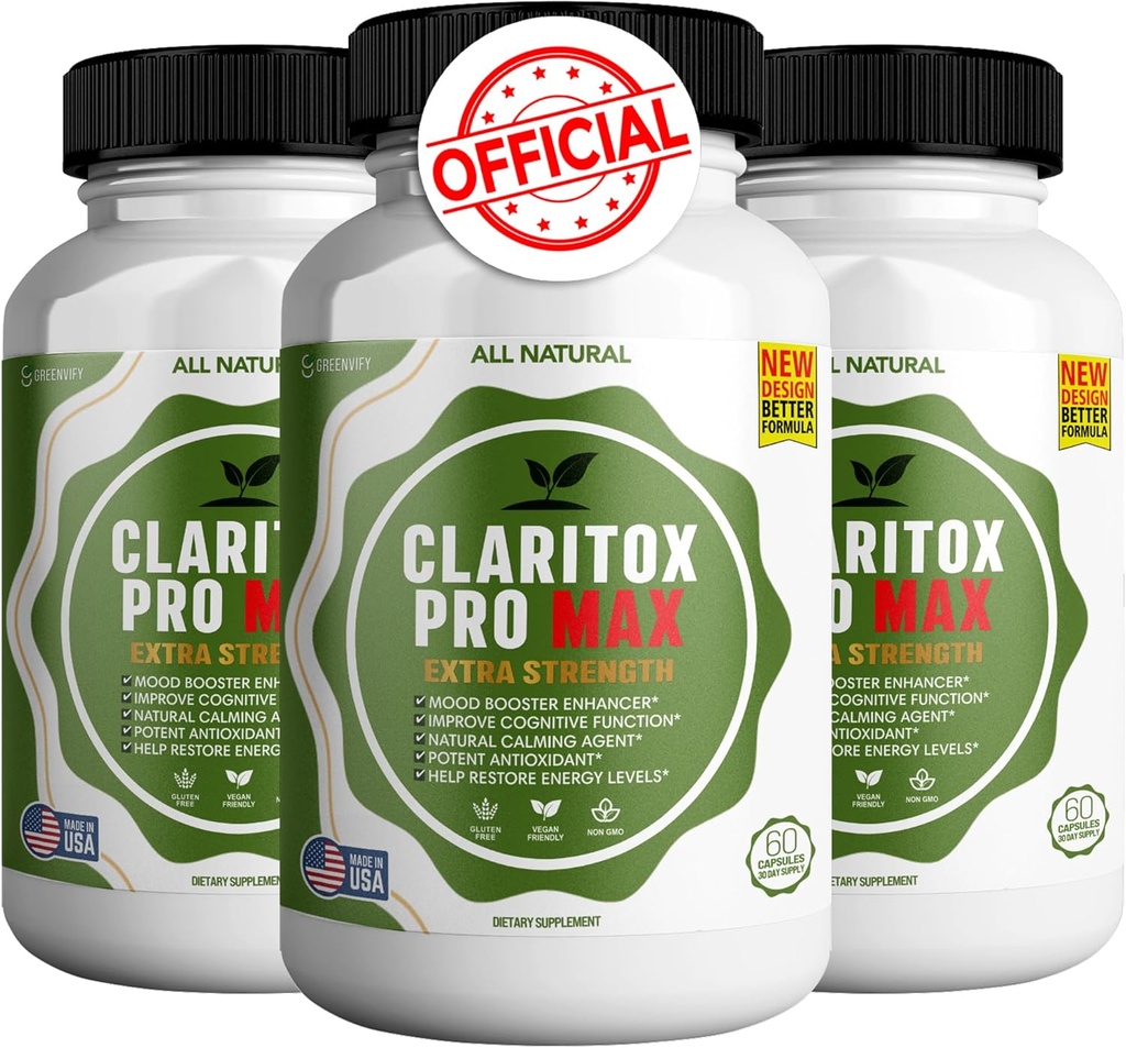 Claritox Pro Max Extra Strength Supplement, Mood Booster, Cognitive Function Enhancer, 180 Capsules (3)