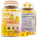 Curcumina de Turmérica Libre de Azúcar Mangas llenas 550 mg para adultos, Ginger &amp; Black Pepper TENIDO 95% Curcuminoides w/Prebiótico Probiótico &amp; Blend postbiótico, Apoyo Immune &amp; Salud Digestiva, Vegan, 60 Con