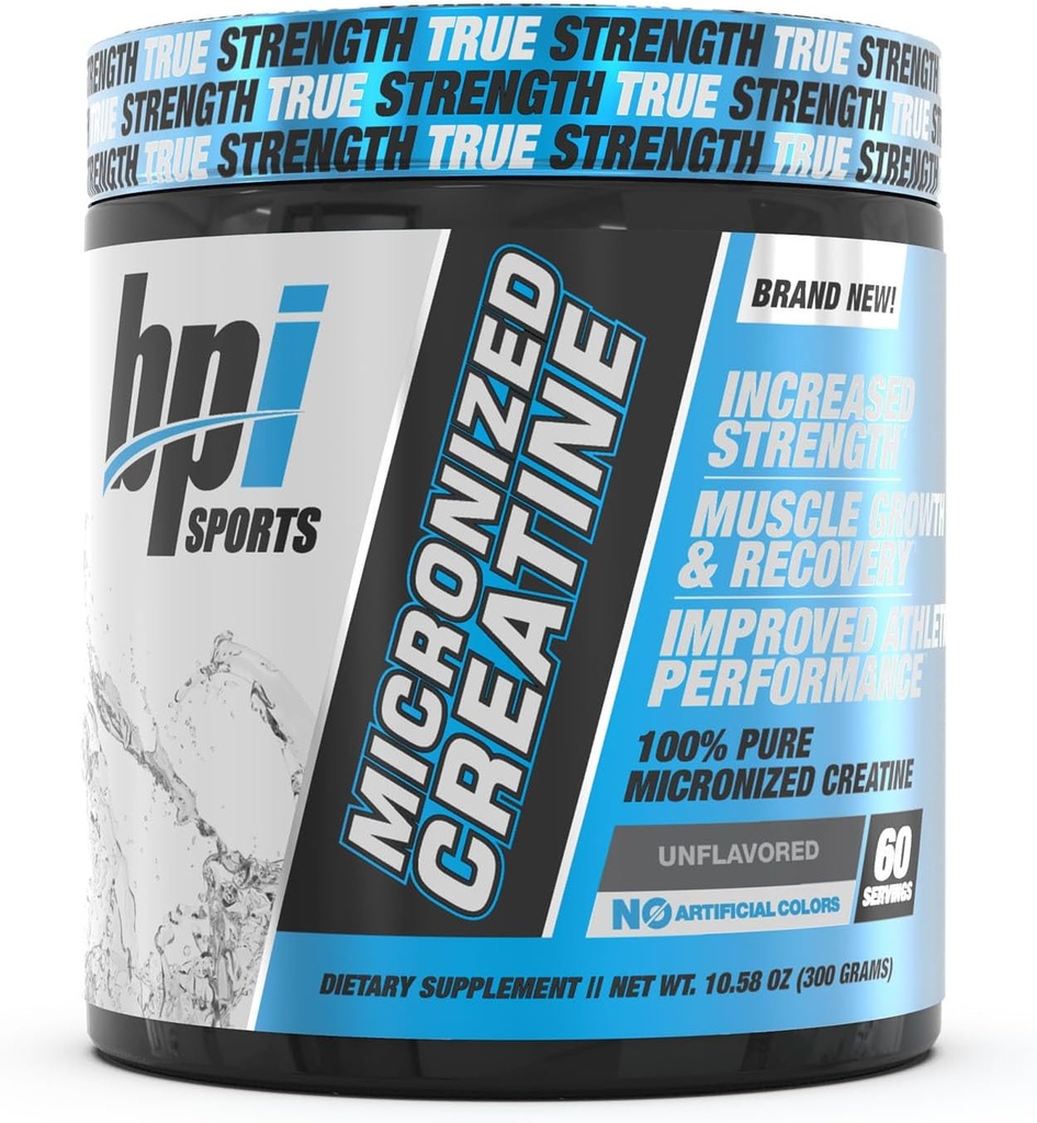 BPI Sports Micronized Creatine - Aumentar la fuerza - Reducir la fatiga - Lean Muscle Building - 100% Pura Creatina - Mejor Absorción - Apoya el crecimiento muscular - Desarrollado - 60 Servings - 10.58 Ounce