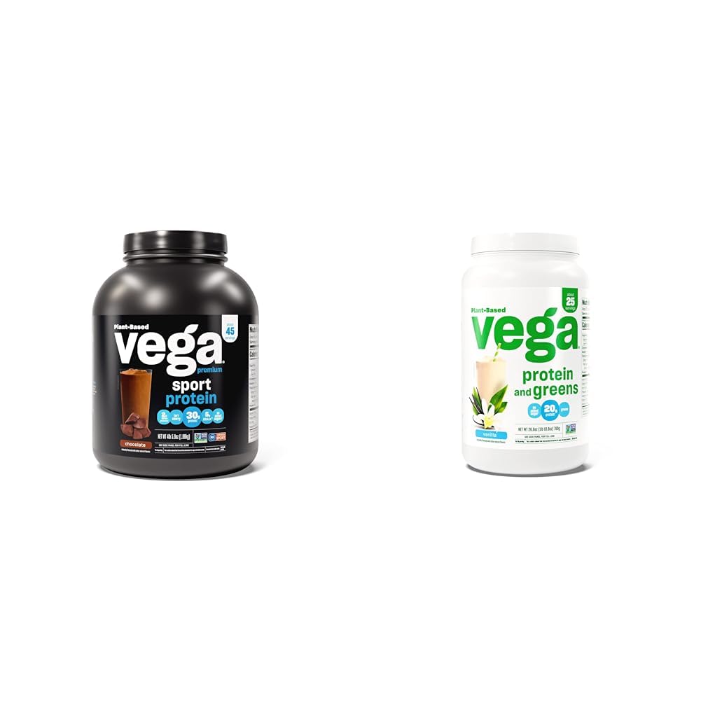 Vega Sport Premium Vegan Protein Powder Chocolate(45 Servings) 30g Proteínas con base vegetal &amp; Proteínas y Verdes Proteína Powder, Vainilla - 20g Planta Basada Proteína Plus Veggies