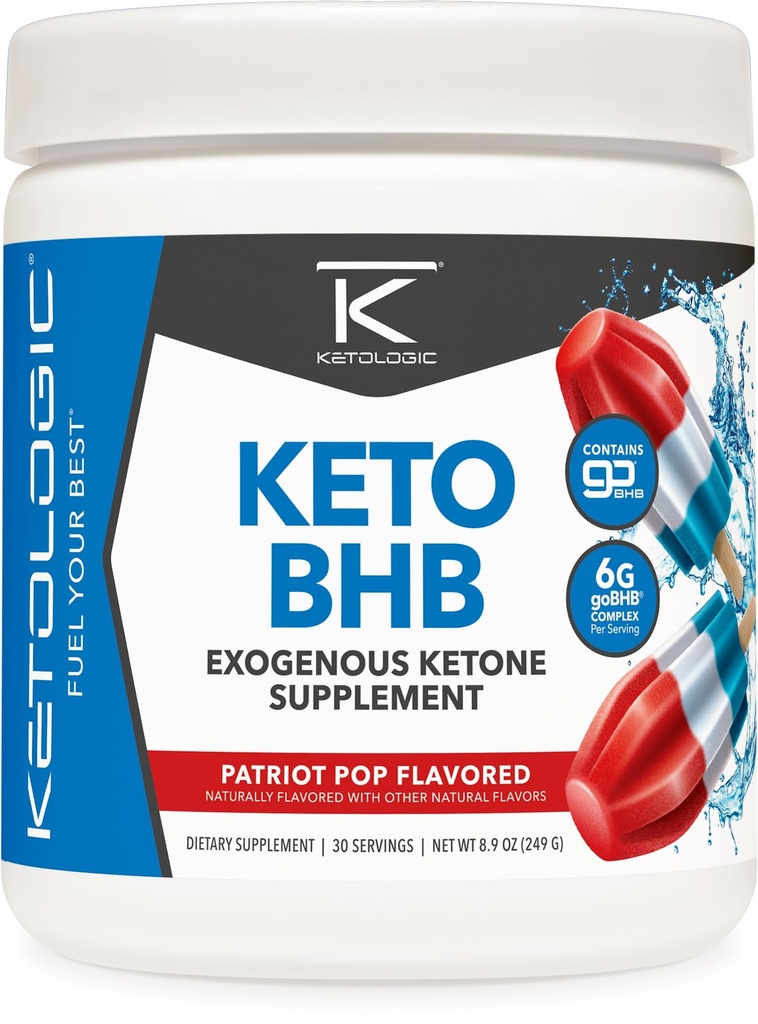Ketologic Keto BHB (Patriot Pop Flavor) 30 Servimientos - Exógeno Ketone Suplemento con goBHB, Beta-Hydroxybutyrate Salts