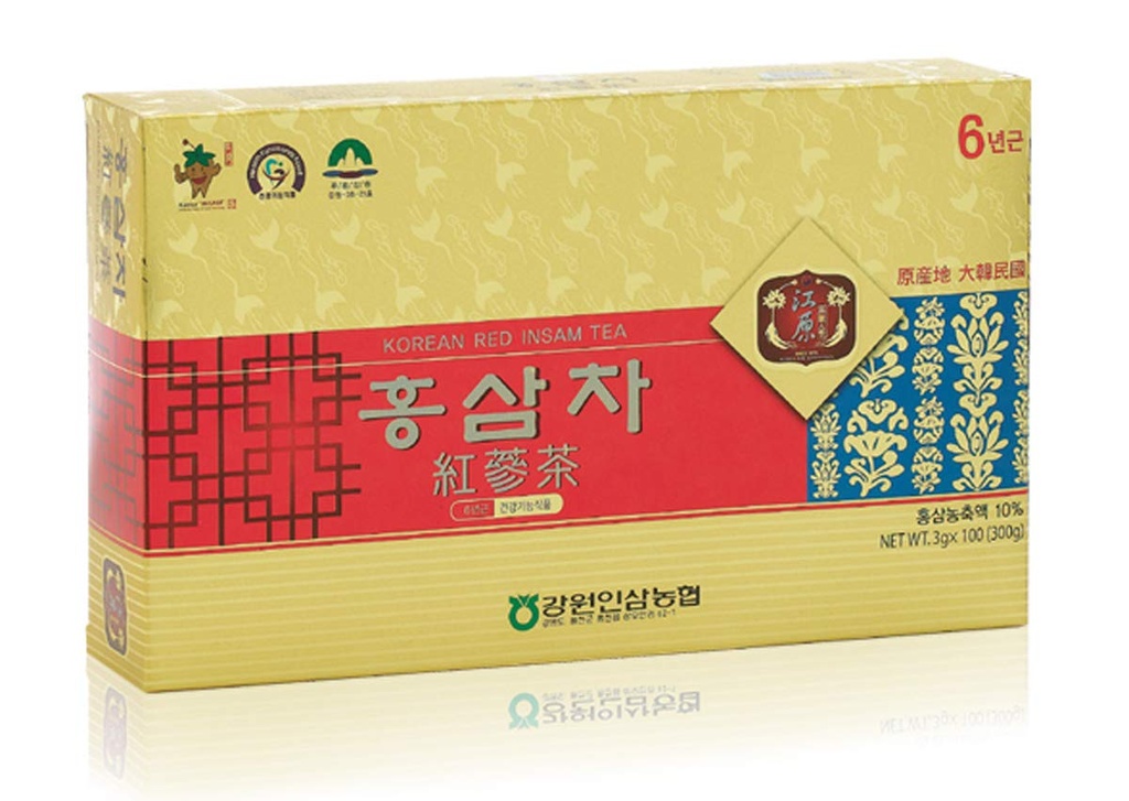 [Gangwoninsam] Coreana Red Ginseng Tea (3g x 100 paquetes) – 6 años Ginseng rojo coreano antiguo, Korean Health Food, Individualmente empaquetado (100)