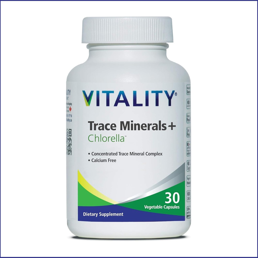 Vitality Trace Minerals + Chlorella – 30 Days/Capsules- Canadian-Made Full Spectrum Mineral Complex | Manganese, Zinc, Selenium & More | Supports Energy & Immunity. Vegan, Allergen-Free.