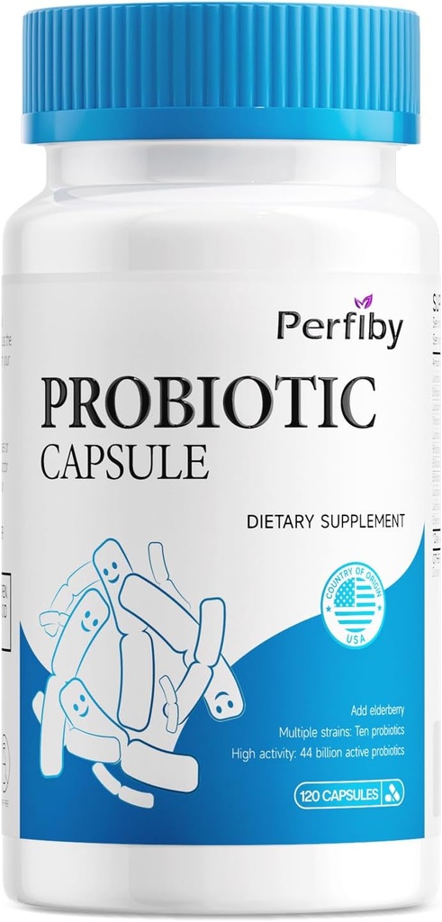 Probióticos con Elderberry para Salud Digestiva &amp; Inmuna Apoyos Constipación ocasional, Diarrea, Gas &amp; Bloating, 120 cápsulas, 60 días de suministro