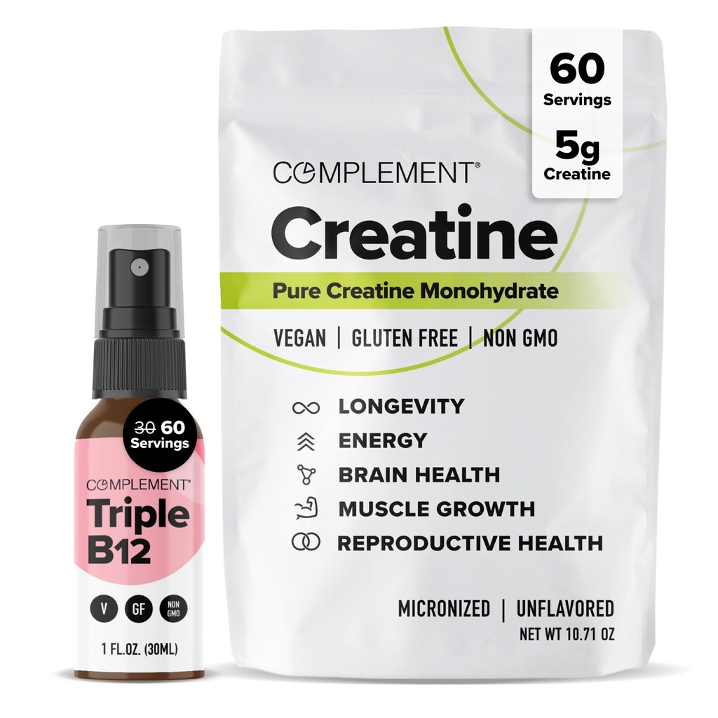 Complemento Triple B12 Spray &amp; Creatine Bundle – Vegan B12 Suplementación y rendimiento muscular
