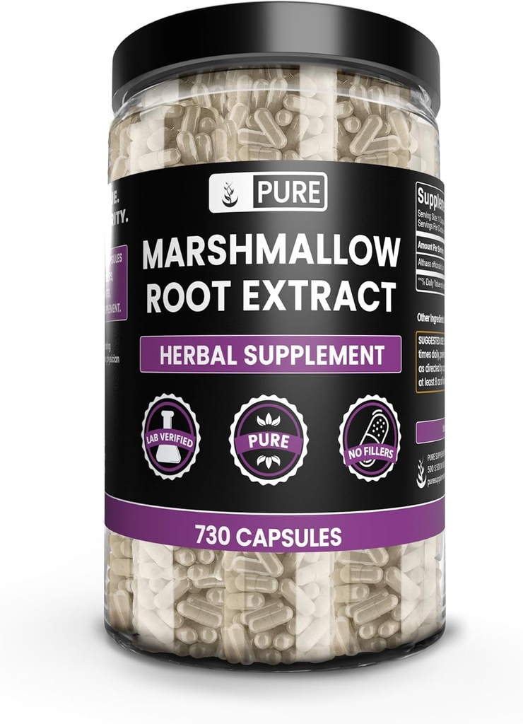 PURE ORIGINAL INGREDIENTES Marshmallow Root (730 capsules) No hay magnesio o rifles de arroz, siempre puro, lab Verified