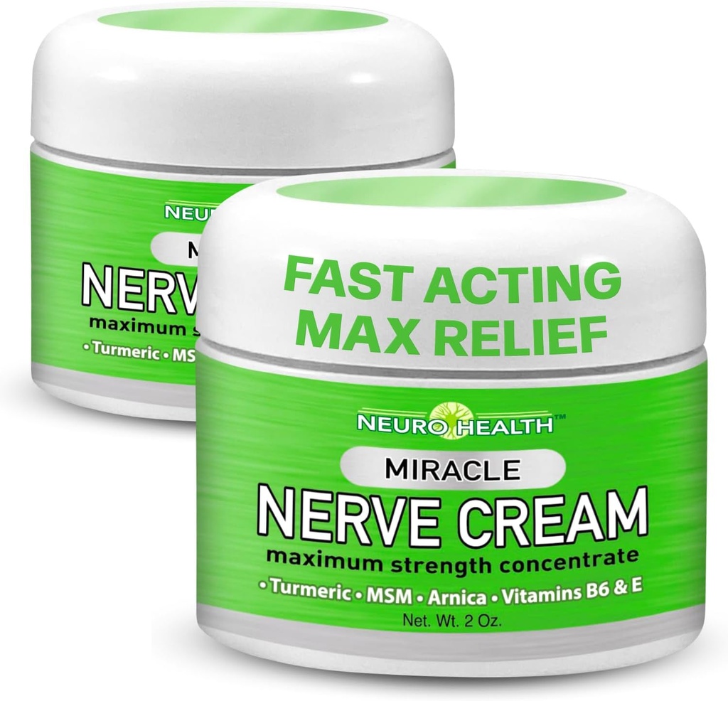 Crema Milagro Nerve - Fuerza Máxima - Turmérica y Arnica Blend para Neuropatía Descomfort Alivio - Soothing Foot & Hand Formula con MSM, B6, E - Made in USA - 2 Pack