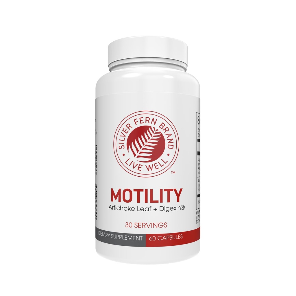 Silver Fern Brand Motility- No Laxative Constipation and Slow Motility Boost - 60 Capsules, 30 Day Supply - Contains Artichoke Leaf, Tender Okra Pods, & Winter Cherry