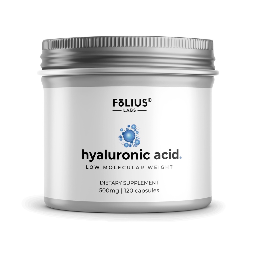 Ultra High Purity Hyaluronic Acid capsules 500mg - 95% Sodium Hyaluronate - altamente purificado y biodisponible - bajo peso molecular - no GMO Fermented - 120 cápsulas