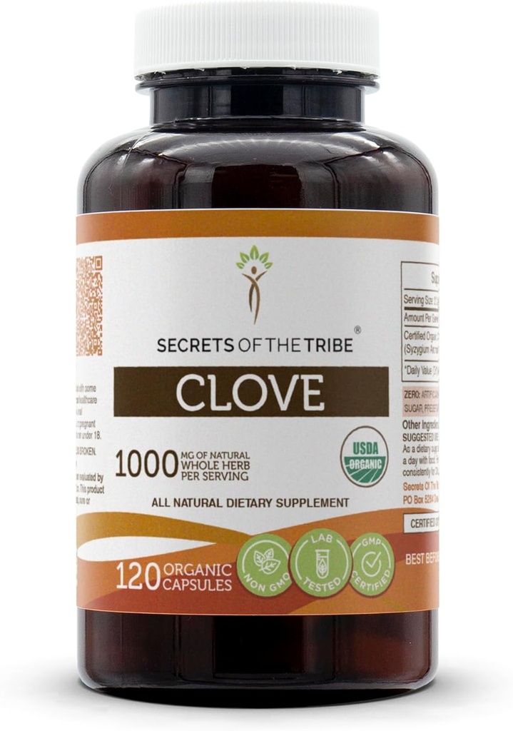 Secrets of the Tribe Clove 120 Capsules, 1000 mg, USDA Organic Clove (Syzygium Aromaticum) Dried Flower Buds (120 Capsules)