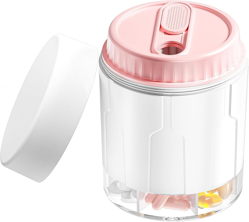 Organizador semanal de píldoras de viaje, organizador de suplemento diario con 7 grandes componentes, caja de píldoras fácil de usar, dispensador de vitaminas grande, almacenamiento de píldoras multifunción para la medicina (Pink)