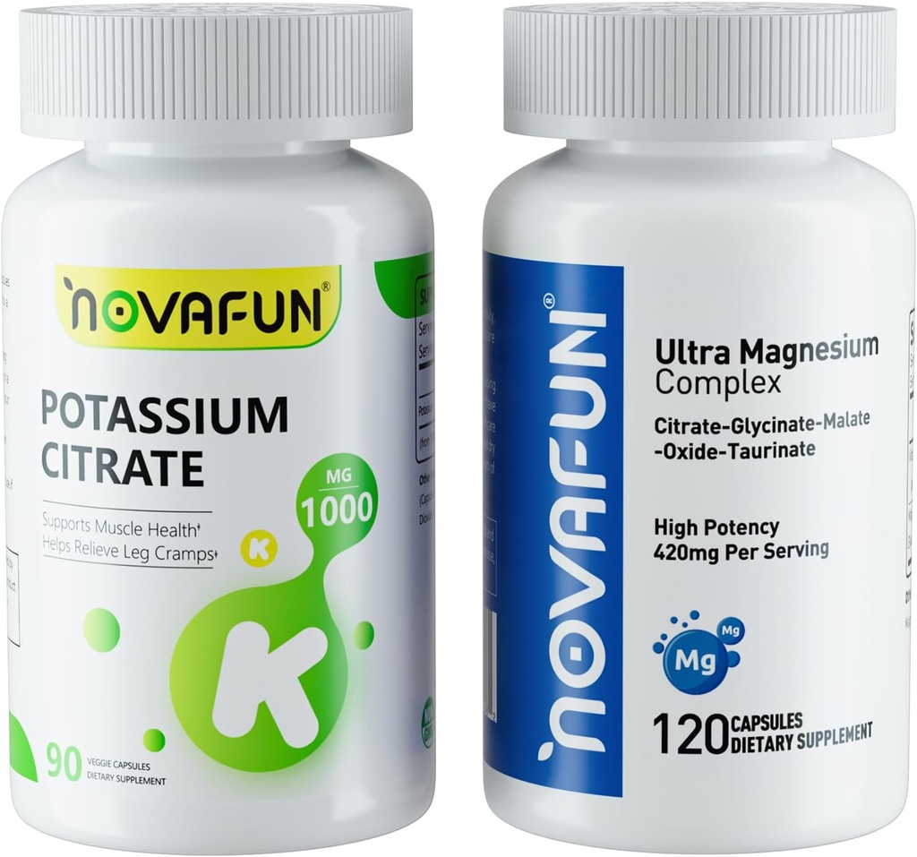 Citrato de potasio 1000mg &amp; Suplemento Complejo de Magnesio con Magnesio de 420 mg, Complemento Agrupo para el Corazón de Soporte, Musculo, Nerve, Bone Health