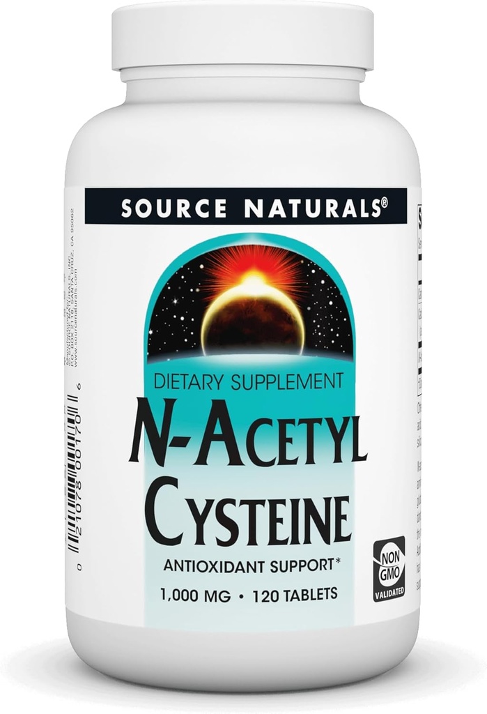 Fuente Naturales N-Acetil Cysteine Antioxidante Apoyo, Suplemento dietético que apoya la salud respiratoria* - 1000 mg -120 Tabletas