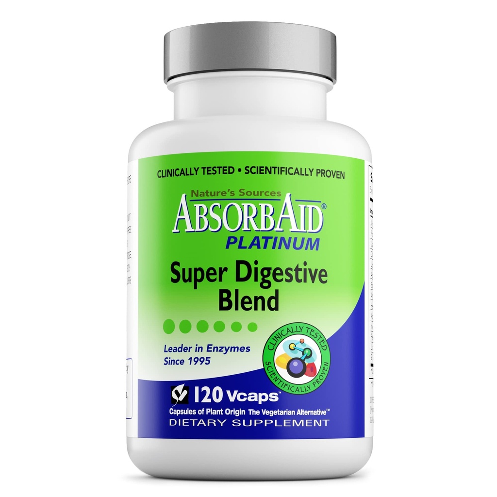 AbsorbAid Platinum Digestive Enzyme Support 120 vCaps, 12 Digestive Enzymes Plus 2 Probiotics for Maximum Relief