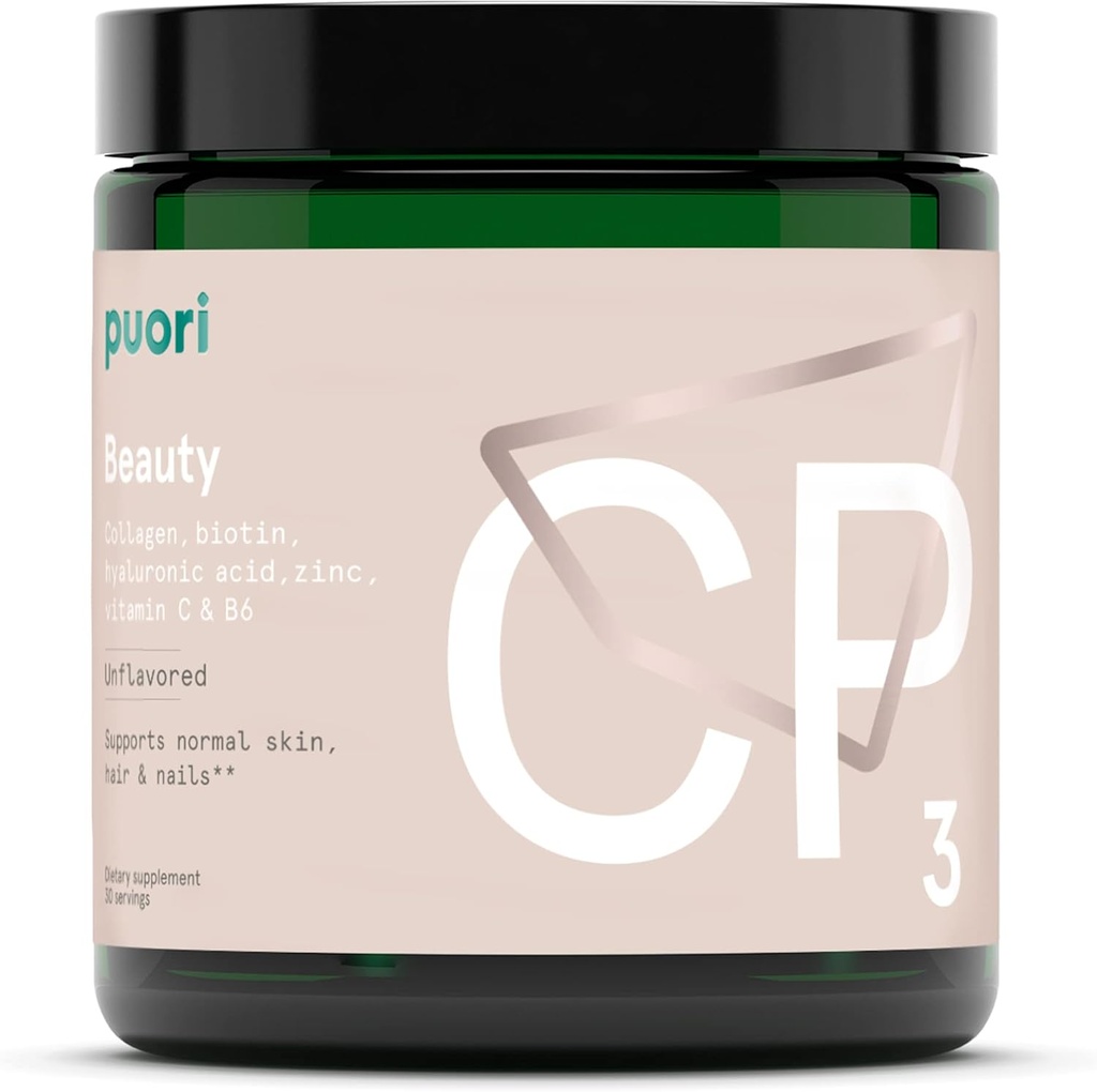 Puori Collagen Powder Supplement with Biotin & Hyaluronic Acid, CP3 Beauty Complex - Hydrolyzed Collagen Peptides - Skin, Hair & Nails - Zinc, Vitamin B, Vitamin C – Unflavored
