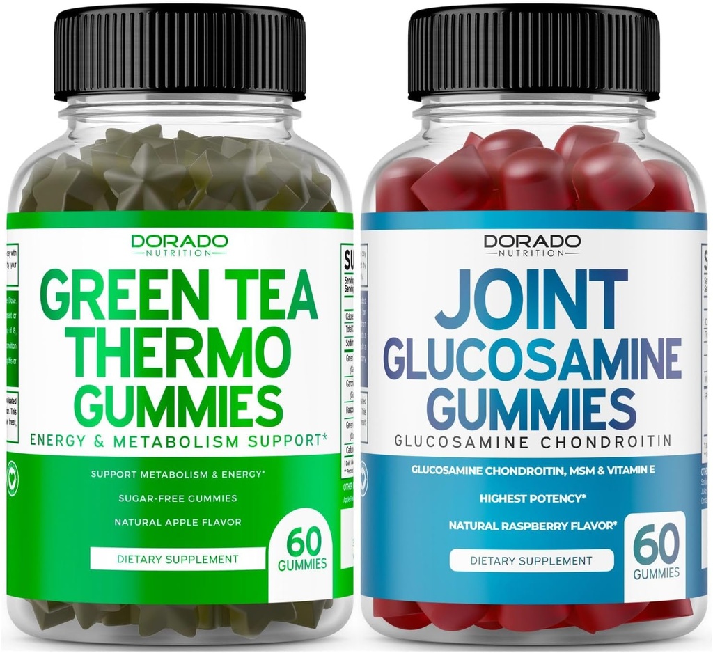 Green Tea Fat Burner Weight Pérdida (60 Gummies) Appetite Suppressant Weight Pérdida Suplemento para Hombres y Mujeres y Glucosamina Chondroitin Suplemento Conjunto (60 Conde) Suplementos Conjuntos para Adultos