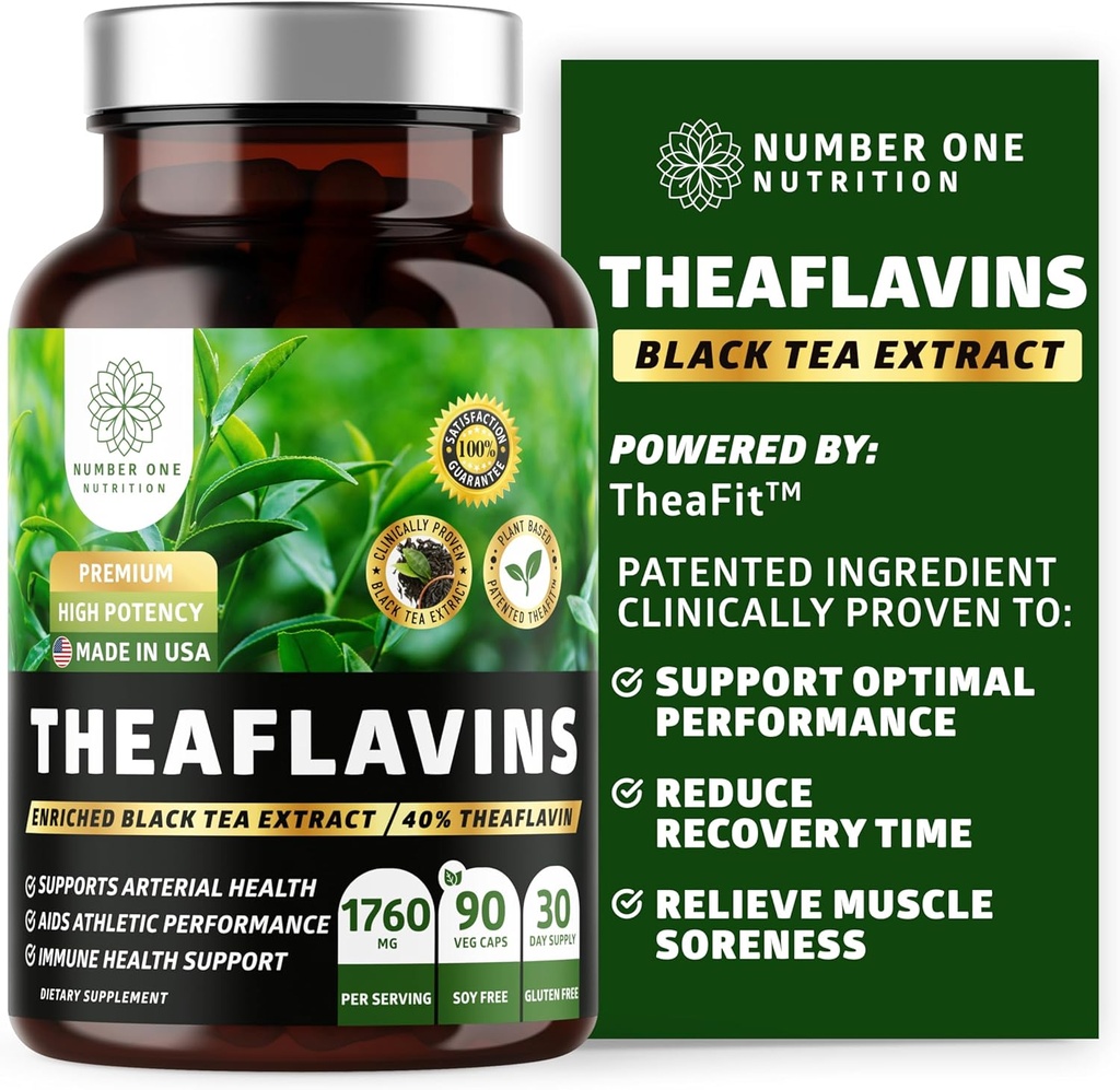 N1 Nutrición Premium Theaflavins Black Tea Extract [40% Theaflavins] Funciona gracias a TheaFitTM para apoyar el rendimiento del ejercicio y reducir el tiempo de recuperación, 90 caps Veg
