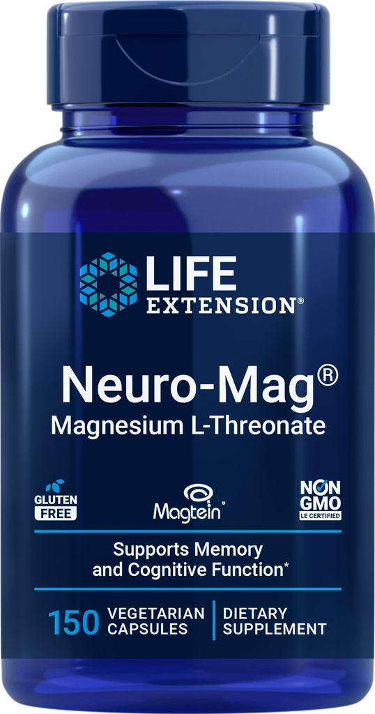 Ampliación de vida Neuro-Mag Magnesium L-Threonate, 150 cápsulas vegetarianas, Suplemento Magtein para Mujeres y Hombres