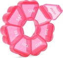 Pink organizador semanal de píldoras, caja de píldoras 7 días, caja diaria de vitaminas con grandes niveles de capacidad, contenedores para la medicina del aceite de pescado y otros suplementos