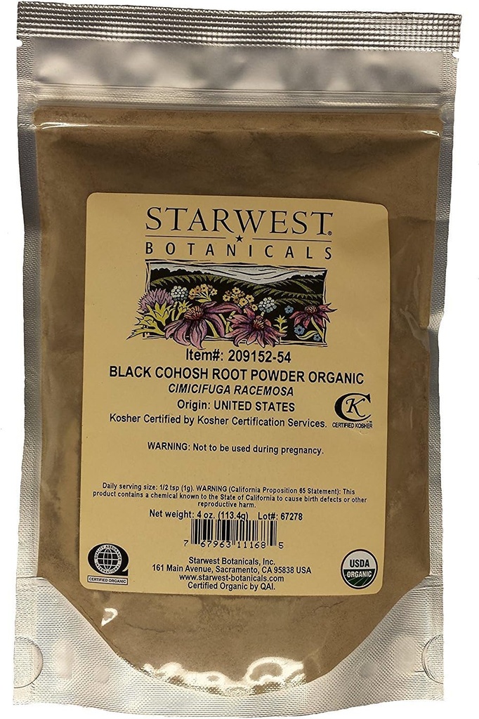 Botánicos del Estero Polvo de Cohosh Negro Orgánico (4 onzas)