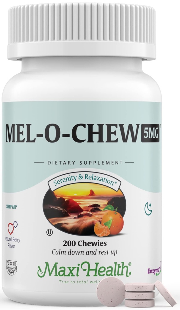 Maxi Health Melatonin 5mg Extra-Strength Fast Acting Melatonin – Promote Natural Sleep with Melatonin'– Non-Habit Forming Sleep Support Kosher (200 Unidades)