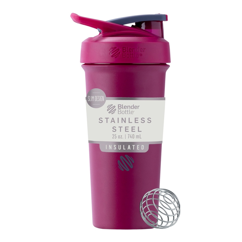BlenderBottle Sport Sleek Acero Insulado Botella con Wire Whisk, 25 onzas, Raspberry – Protein Shakes " Hydration for Athletes & Fitness Enthusiasts, Easy Mixing, Slim Easy to Hold, Keeps Drinks Cold, Lockable Lid