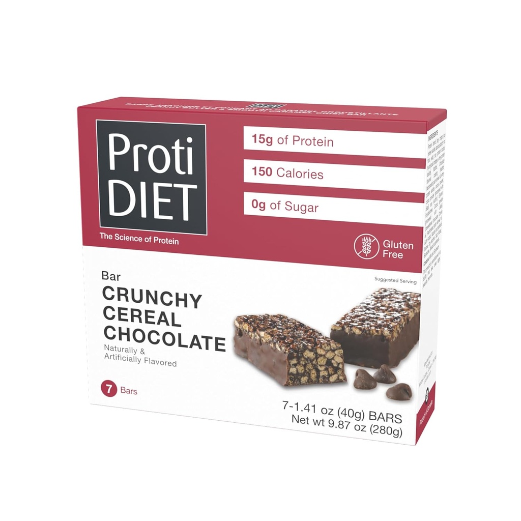 ProtiDIET Gluten Free Crunchy Cereal Chocolate Fiber Protein Bars - High Protein Snacks, Perfect On-the-Go Nutrition Snacks to Support a Busy and Active Lifestyle - 7 Protein Bars Per Box