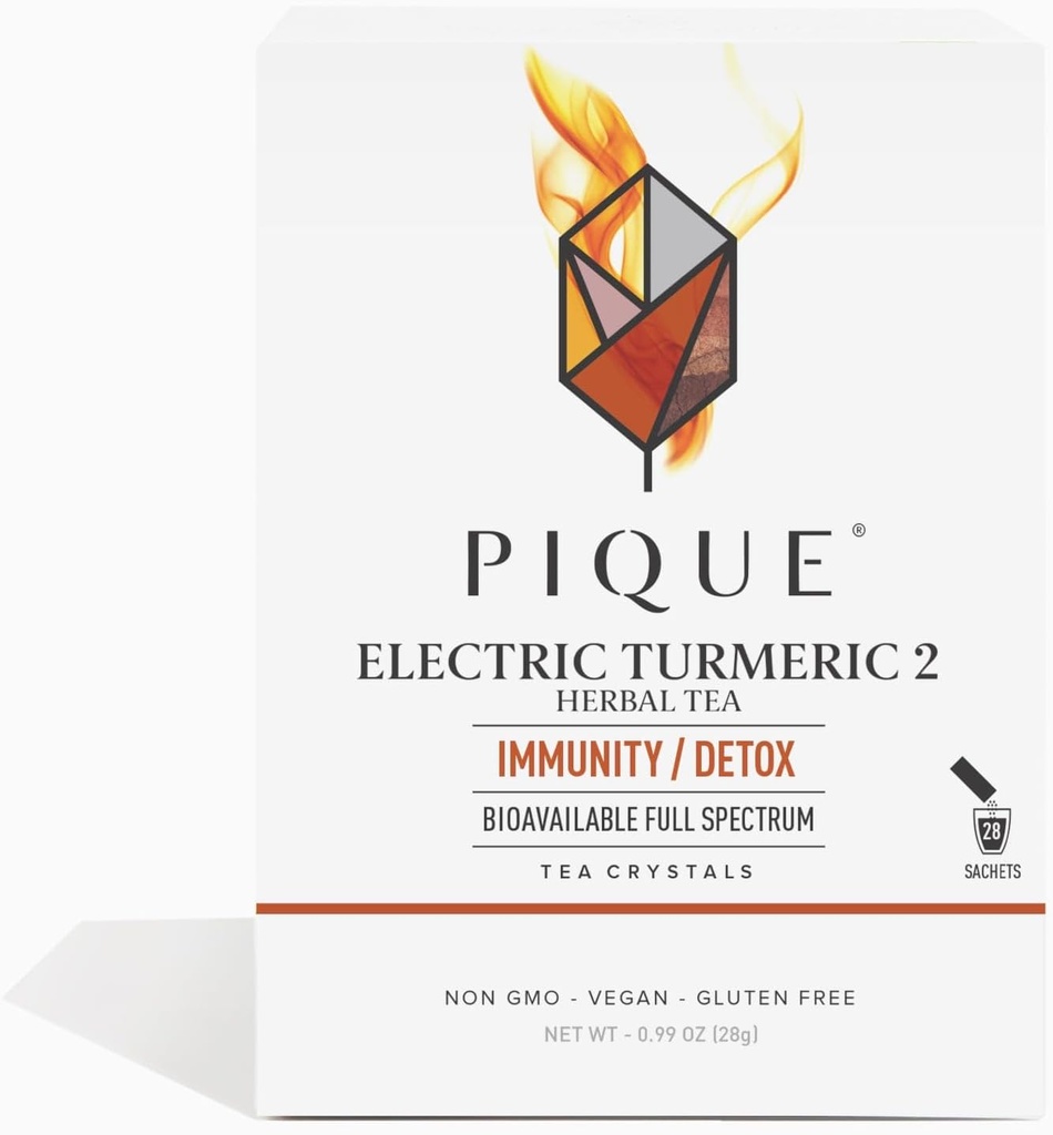 PIQUE Electric Turmeric 2 - Apoya la inmunidad saludable, la respuesta inflamatoria natural, las vías de desintoxicación natural y la piel radiante - 28ct Single Serve Sticks (Pack of 1)