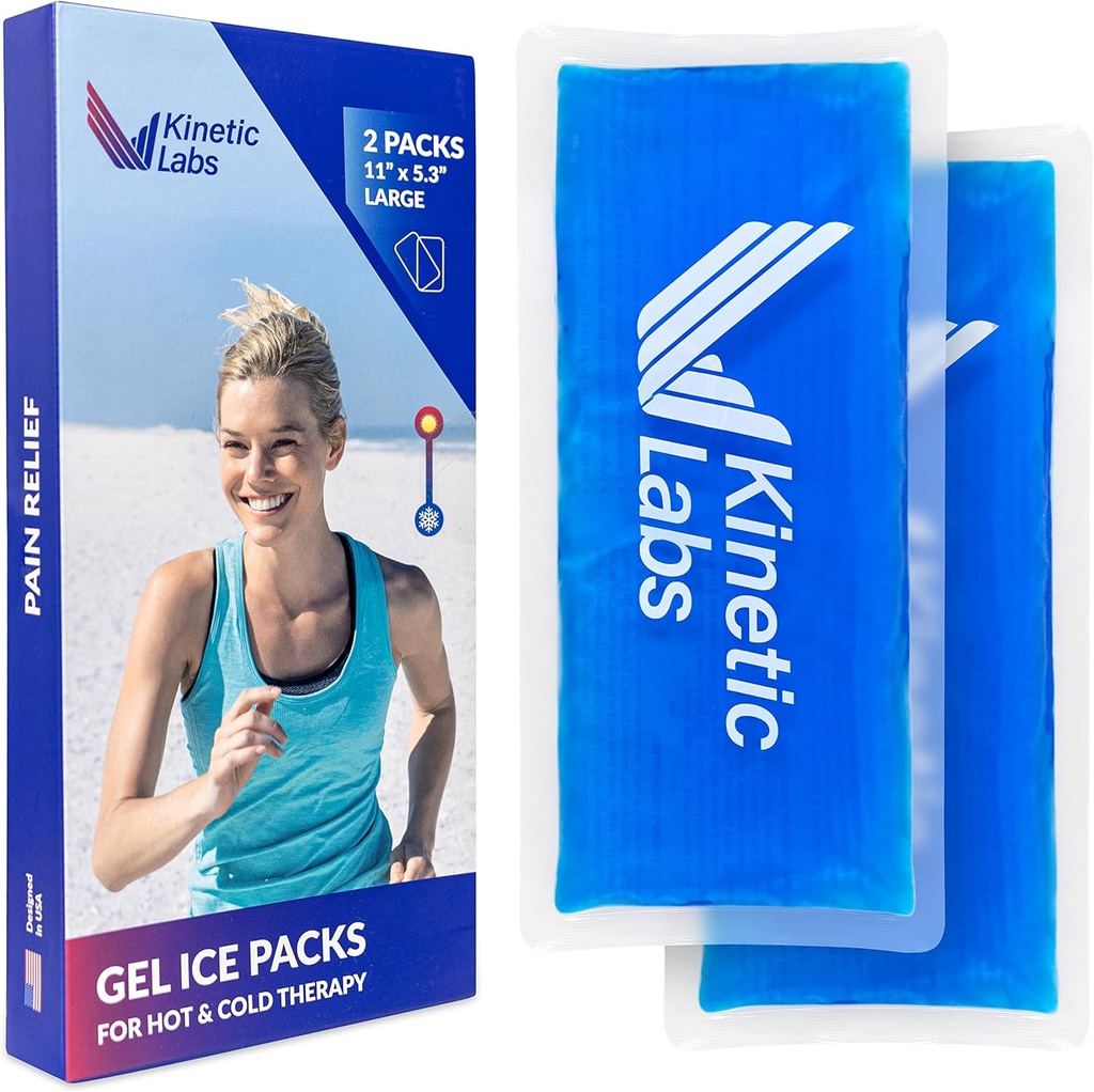 Paquetes de hielo de gel reutilizables para lesiones por laboratorios cinéticos (2 Pack) - Hot Cold Packs for Injuries 11" x 5.3" - Paquetes de hielo flexibles para la espalda de la cabeza del mango del mango del mango del tobillo Headaches Surgery (Large)